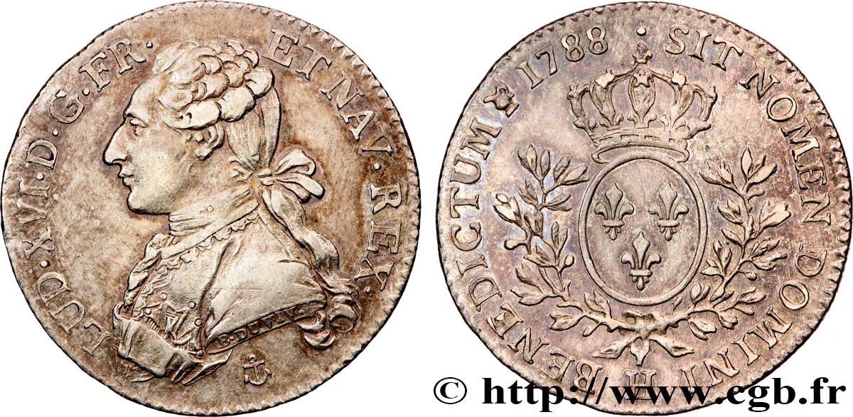LOUIS XVI Cinquième d écu aux branches d olivier 1788 La Rochelle AU