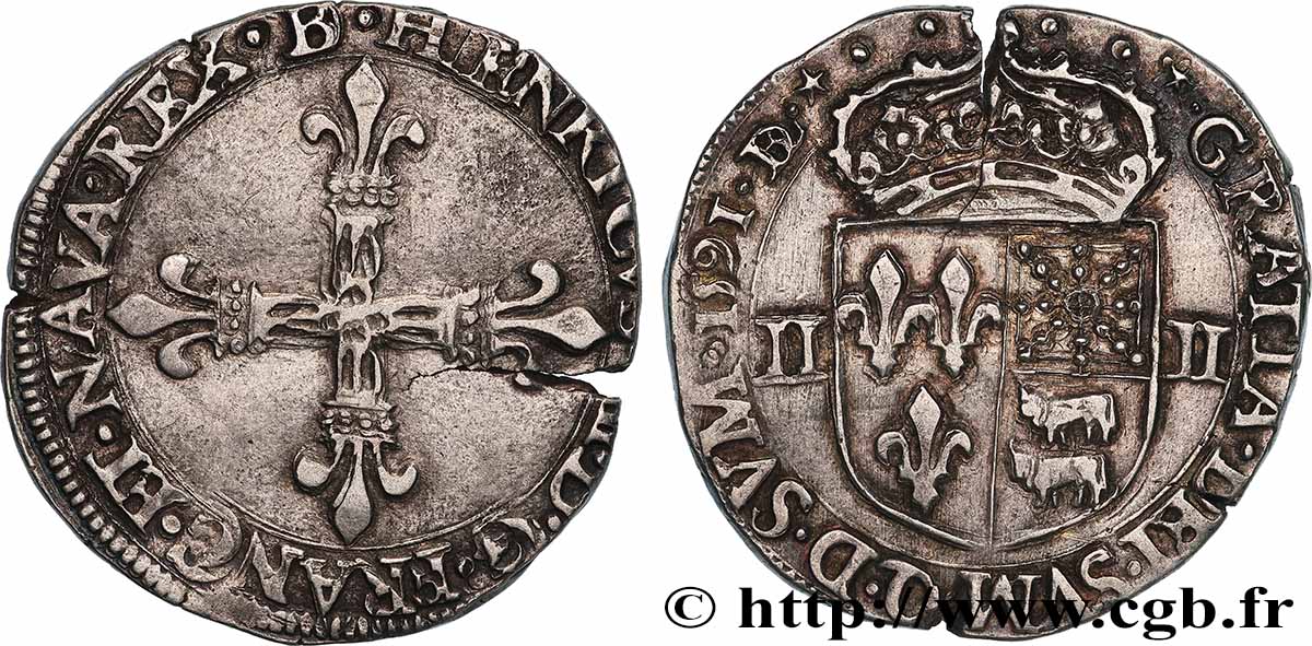 HENRI IV LE GRAND Quart d écu de Béarn 1591 Morlaàs TTB+