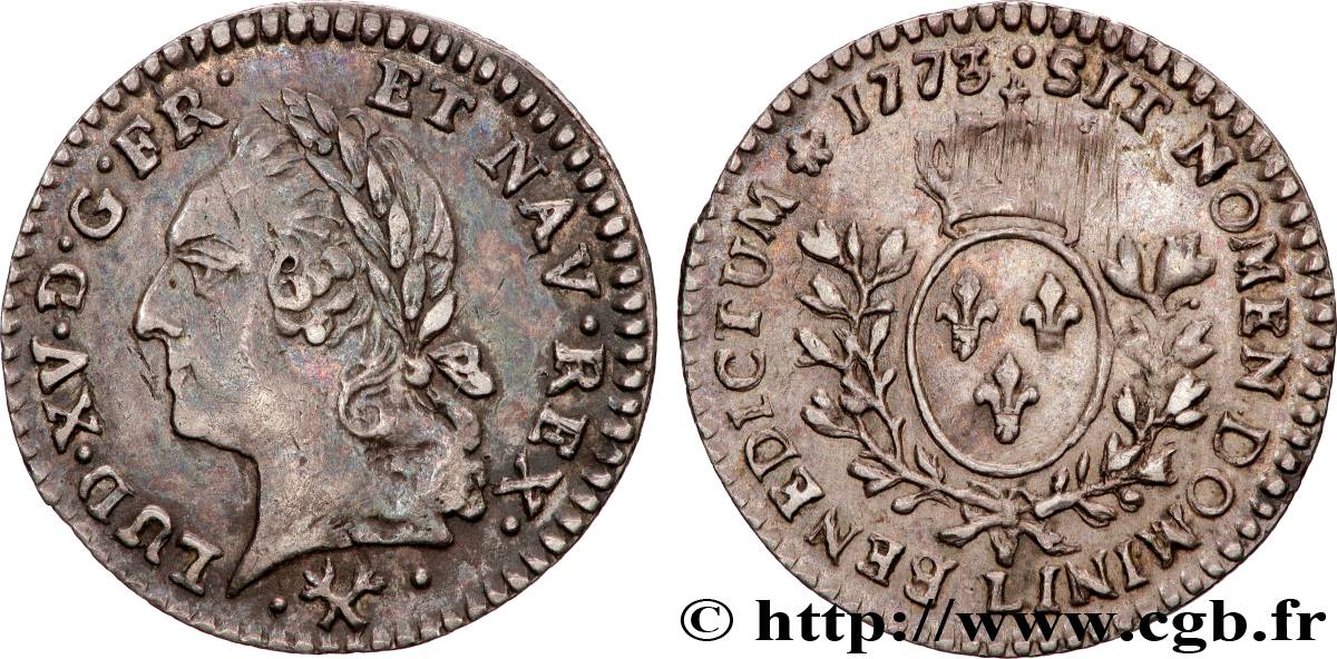 LOUIS XV DIT LE BIEN AIMÉ Vingtième d écu aux branches d’olivier, buste lauré 1773 Bayonne TTB