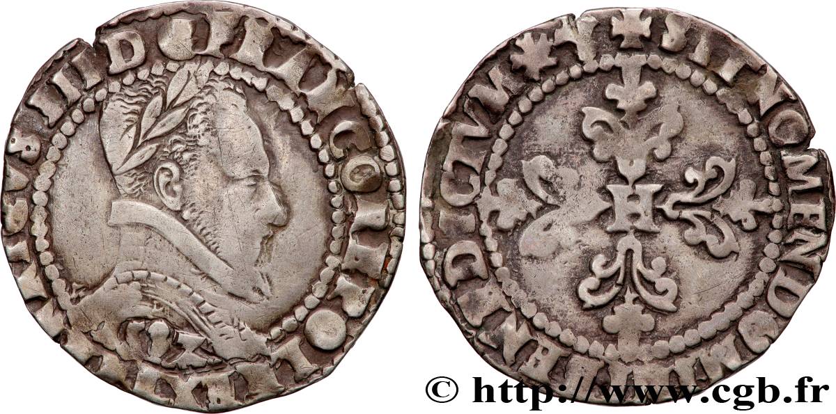 HENRI III Demi-franc au col plat 1582 Bayonne TB+