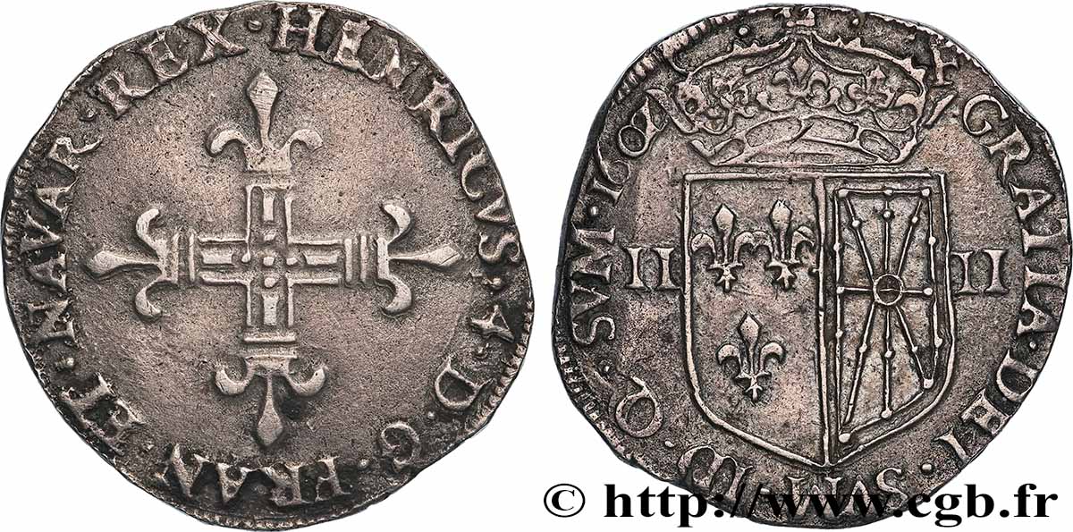 HENRI IV LE GRAND Quart d écu de Navarre 1602 Saint-Palais TTB+