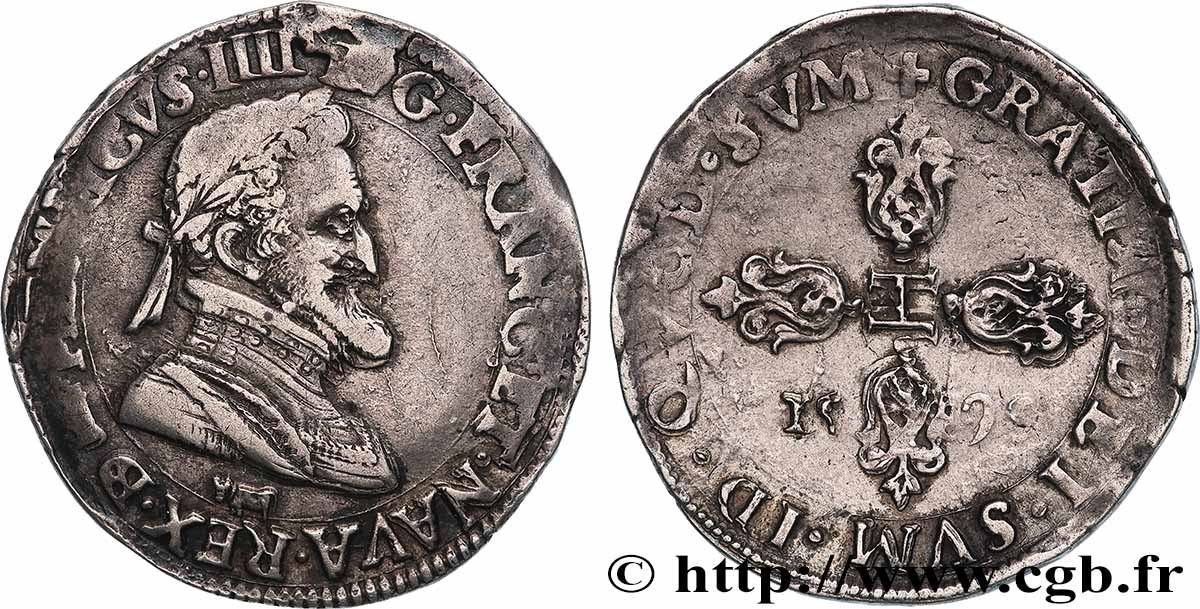 HENRY IV Demi-franc, 1er type de Béarn 1595 Morlaàs fVZ