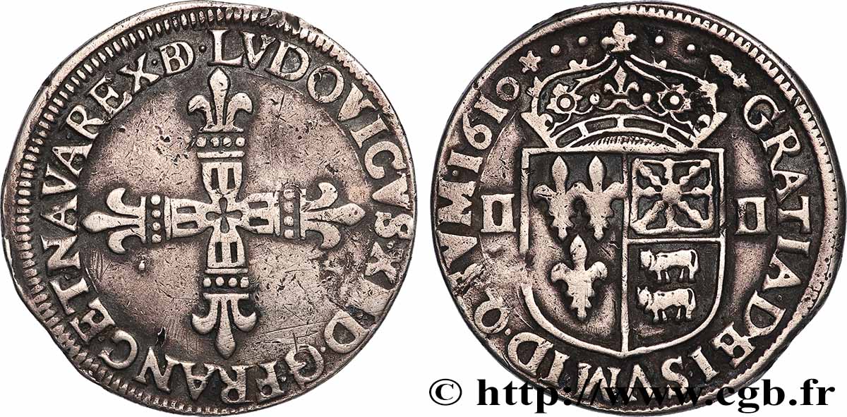 LOUIS XIII LE JUSTE Quart d écu de Béarn 1610 Pau TTB