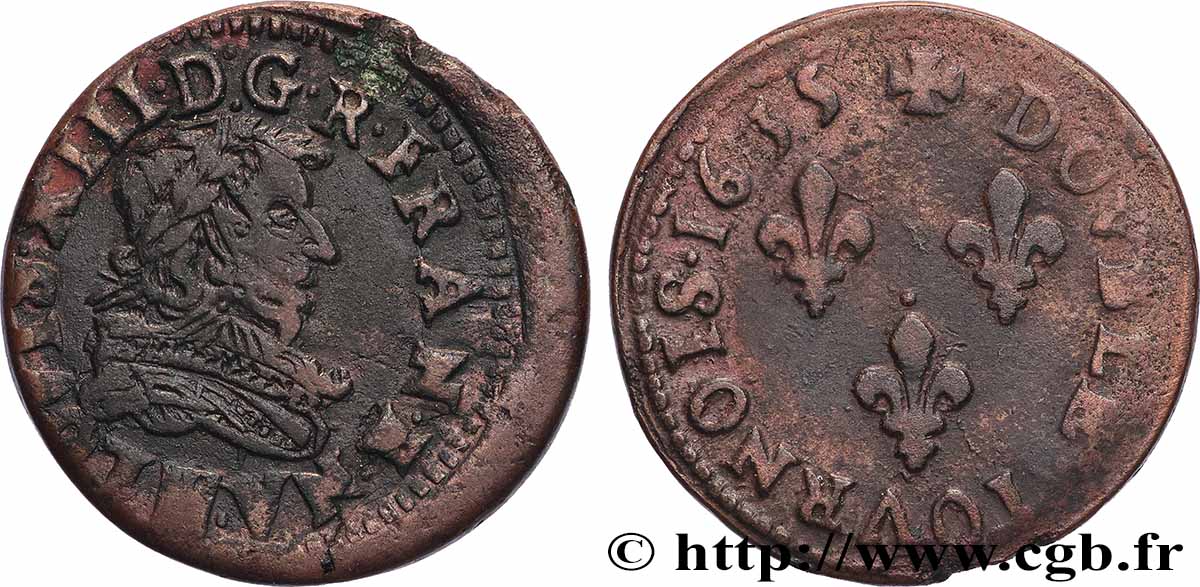 LOUIS XIII LE JUSTE Double tournois de Navarre 1635 Saint-Palais TTB