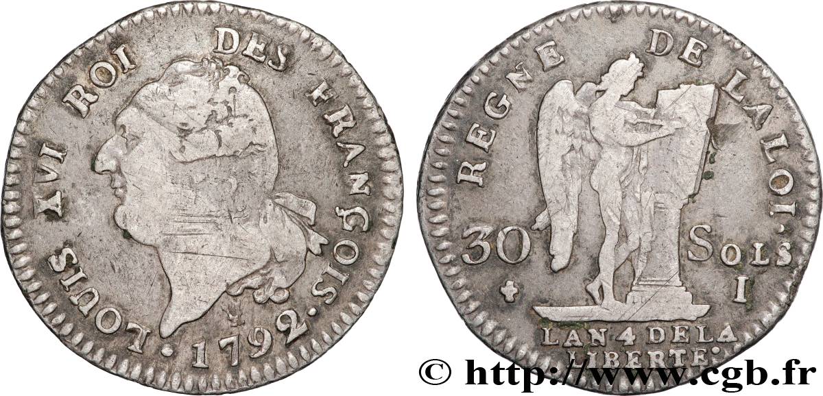 LOUIS XVI 30 sols dit &nbsp;au génie&nbsp;, type FRANÇOIS 1792 Limoges fSS