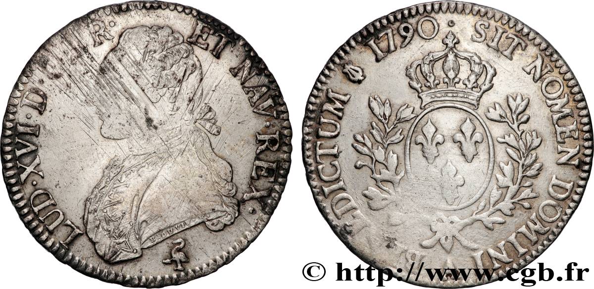 LOUIS XVI Écu aux branches d olivier 1790 Paris TTB