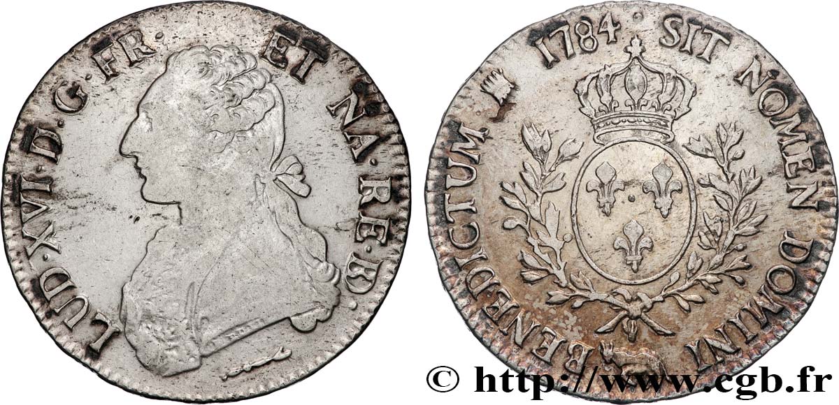 LOUIS XVI Écu aux branches d olivier 1784 Pau VF/XF