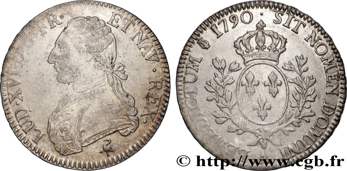 LOUIS XVI Écu aux branches d olivier 1790 Paris VF/XF