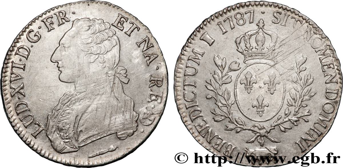 LOUIS XVI Écu aux branches d olivier 1787 Pau XF