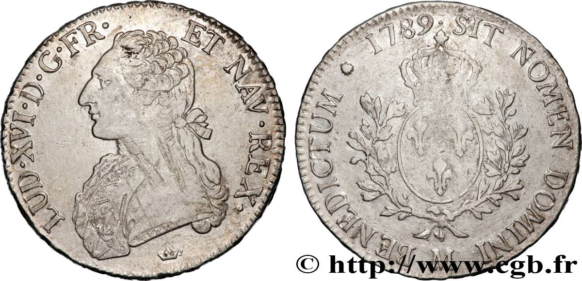 LOUIS XVI Écu aux branches d olivier 1789 Toulouse TB+