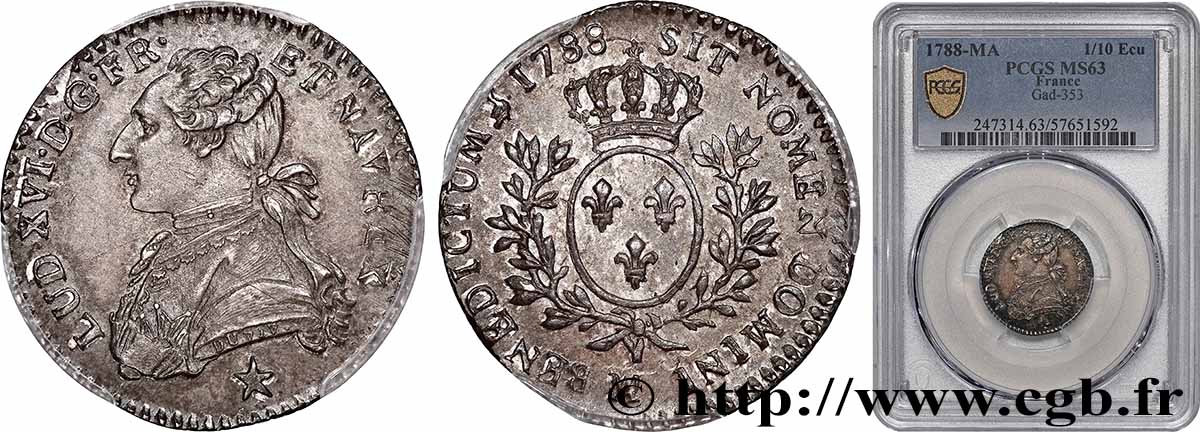 LOUIS XVI Dixième d écu aux branches d olivier 1788 Marseille SPL63