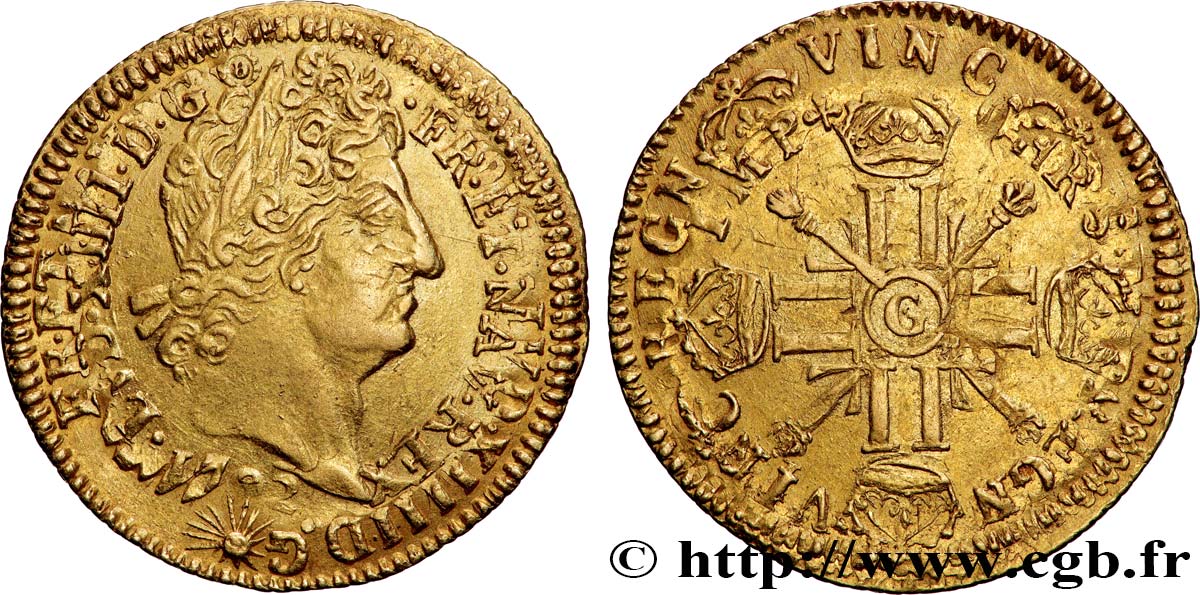 LOUIS XIV  THE SUN KING  Louis d’or aux huit L et aux insignes 1702 Poitiers AU