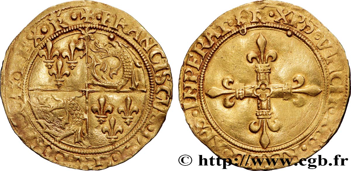 FRANCIS I Écu d or au soleil du Dauphiné, 1er type s.m. Romans XF