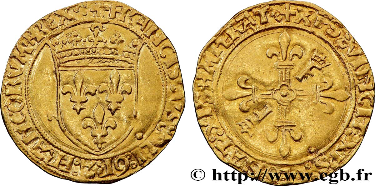 FRANÇOIS IER LE RESTAURATEUR DES LETTRES Écu d or au soleil, 2e type s.m. Lyon TTB+