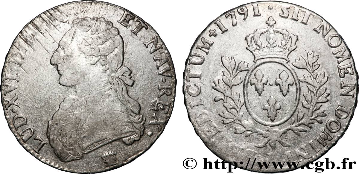 LOUIS XVI Écu aux branches d&nbsp;olivier 1791 Limoges VF