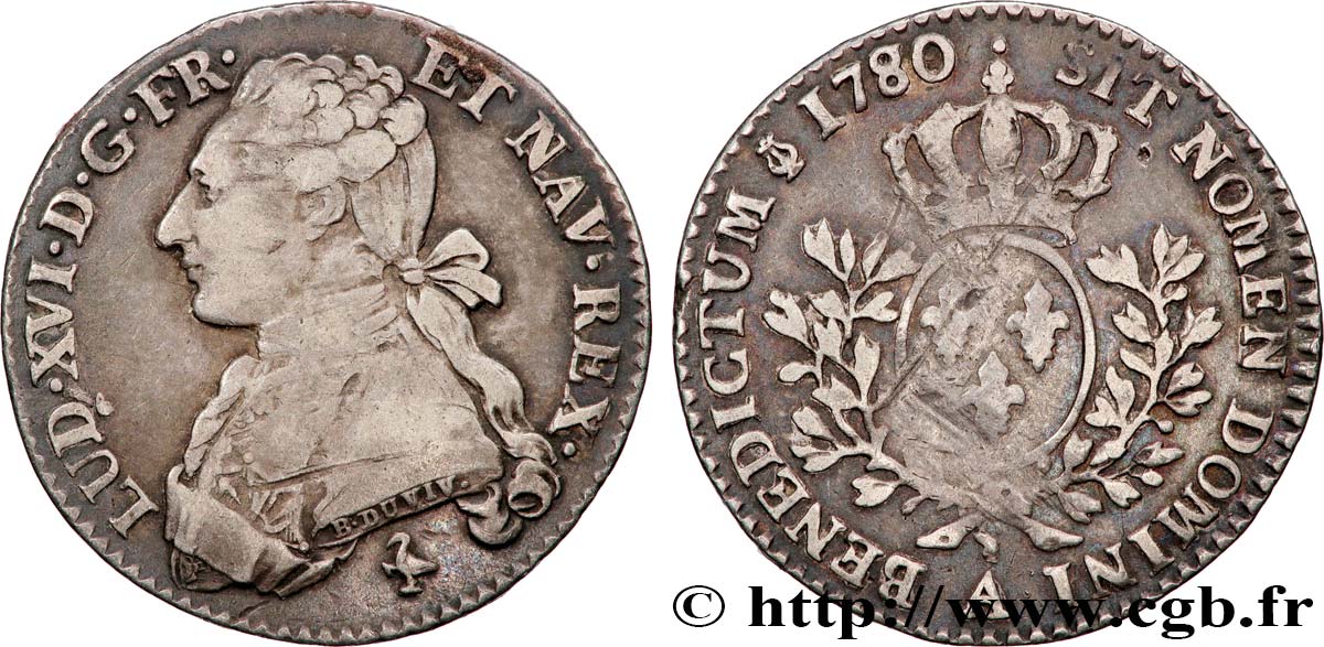 LOUIS XVI Cinquième d écu aux branches d olivier 1780 Paris TB+