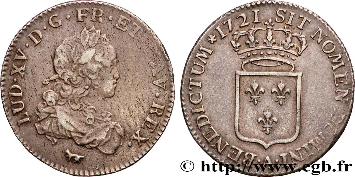 LOUIS XV  THE WELL-BELOVED  Tiers d écu de France 1721 Paris XF