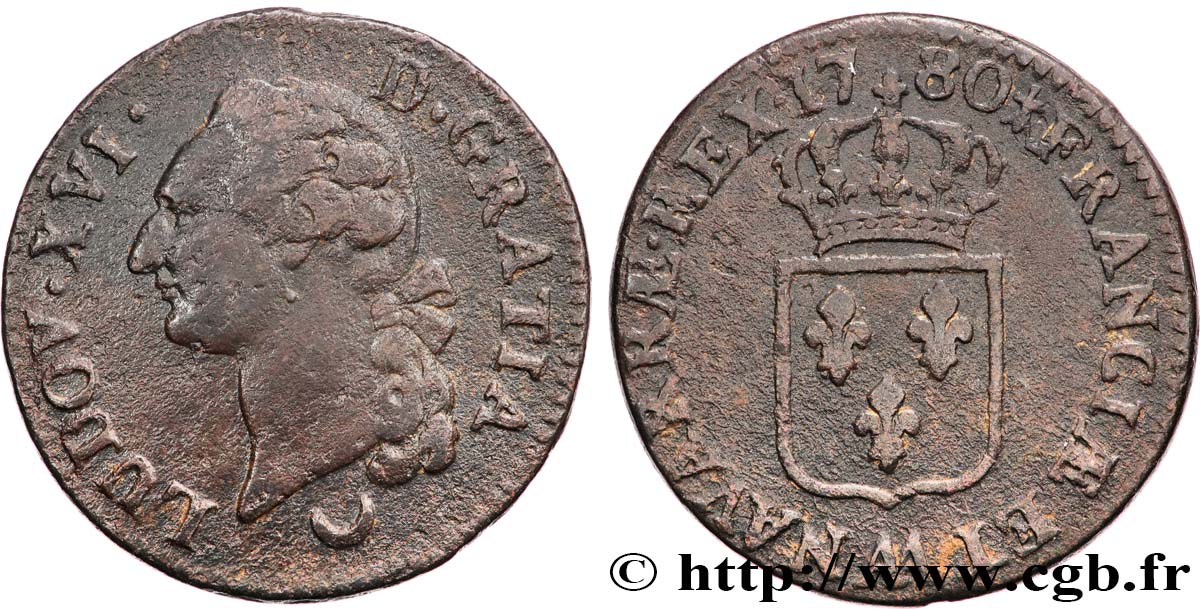 LOUIS XVI Sol dit  à l écu  1780 Metz TB+