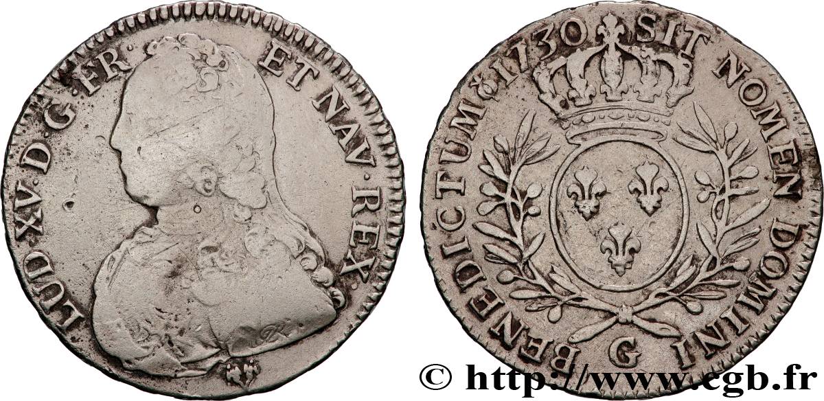 LOUIS XV DIT LE BIEN AIMÉ Demi-écu aux branches d olivier, buste habillé 1730 Poitiers TB/TB+
