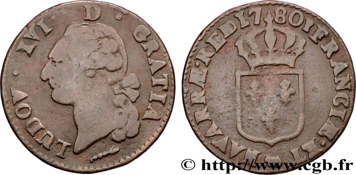 LOUIS XVI Sol dit  à l écu  de Béarn 1780 Pau TB