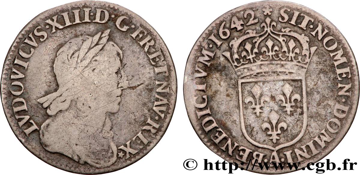 LOUIS XIII Douzième d écu, buste drapé et cuirassé (2e buste de Jean Warin) 1642 Paris, Monnaie de Matignon VF