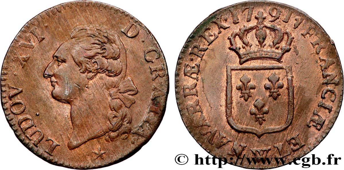 LOUIS XVI Sol dit  à l écu  1791 Lille SUP
