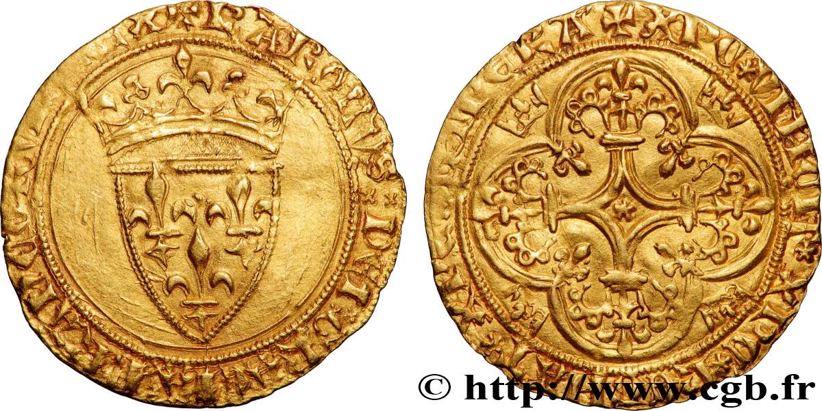 CHARLES VI LE FOU OU LE BIEN AIMÉ Écu d or à la couronne s.m. Angers TTB+