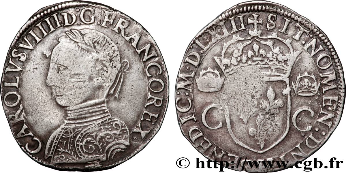 CHARLES IX Teston, 2e type 1563 La Rochelle XF