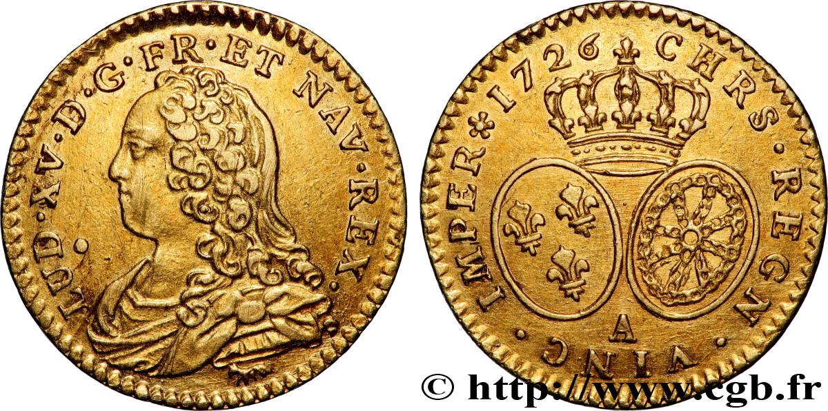 LOUIS XV THE BELOVED Demi-louis d or aux écus ovales, buste habillé 1726 Paris AU/AU
