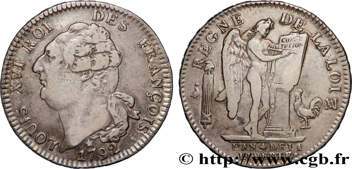 LOUIS XVI Écu dit “au génie”, type FRANÇOIS 1792 Marseille XF