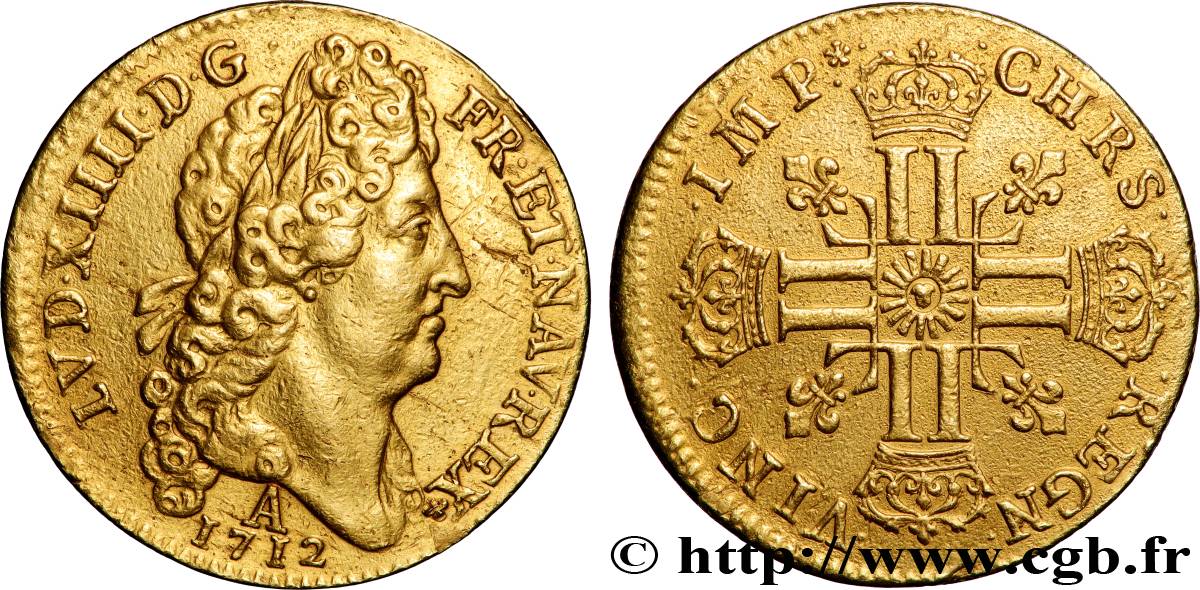 LOUIS XIV LE GRAND OU LE ROI SOLEIL Double louis d or au soleil 1712 Paris