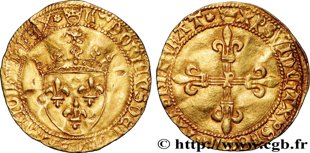 LOUIS XI THE  PRUDENT  Écu d or au soleil 2/11/1475 Perpignan XF/AU