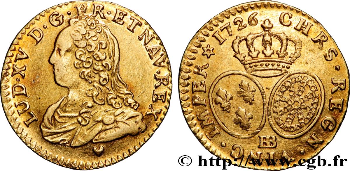 LOUIS XV THE BELOVED Demi-louis d or aux écus ovales, buste habillé 1726 Strasbourg XF/AU