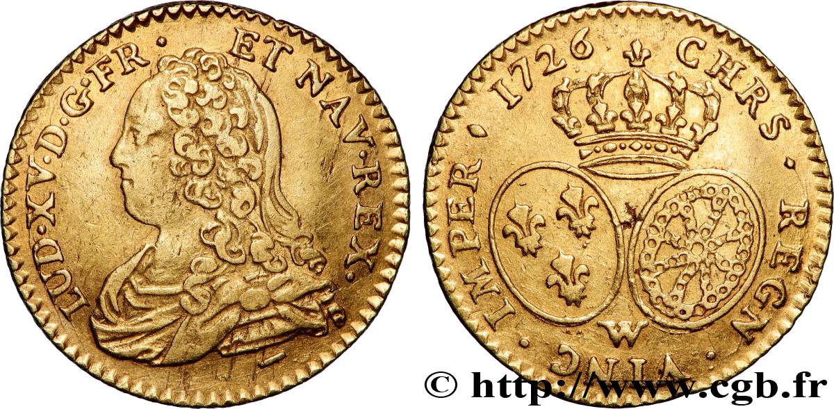 LOUIS XV THE BELOVED Demi-louis d or aux écus ovales, buste habillé 1726 Lille XF