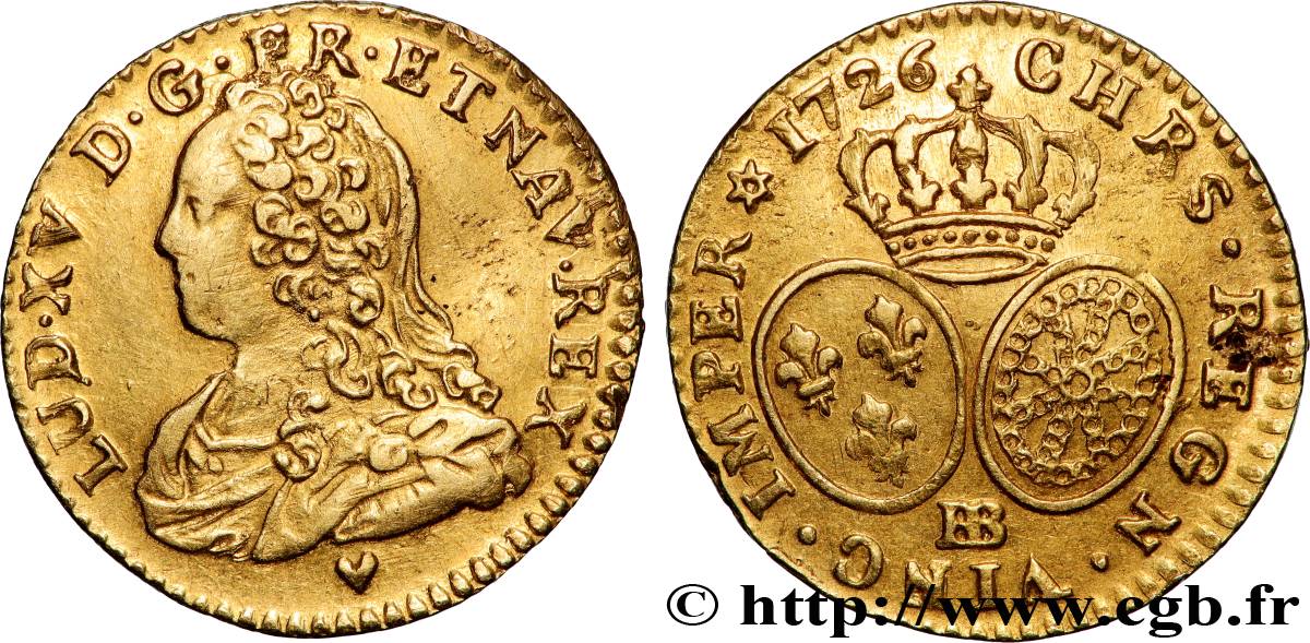 LOUIS XV THE BELOVED Demi-louis d or aux écus ovales, buste habillé 1726 Strasbourg XF/AU