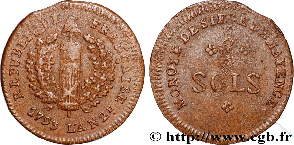 SIEGE OF MAINZ 2 sols siège de Mayence 1793  XF