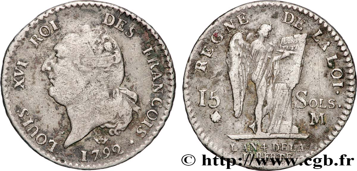 LOUIS XVI 15 sols dit  au génie , type FRANÇOIS 1792 Toulouse BC
