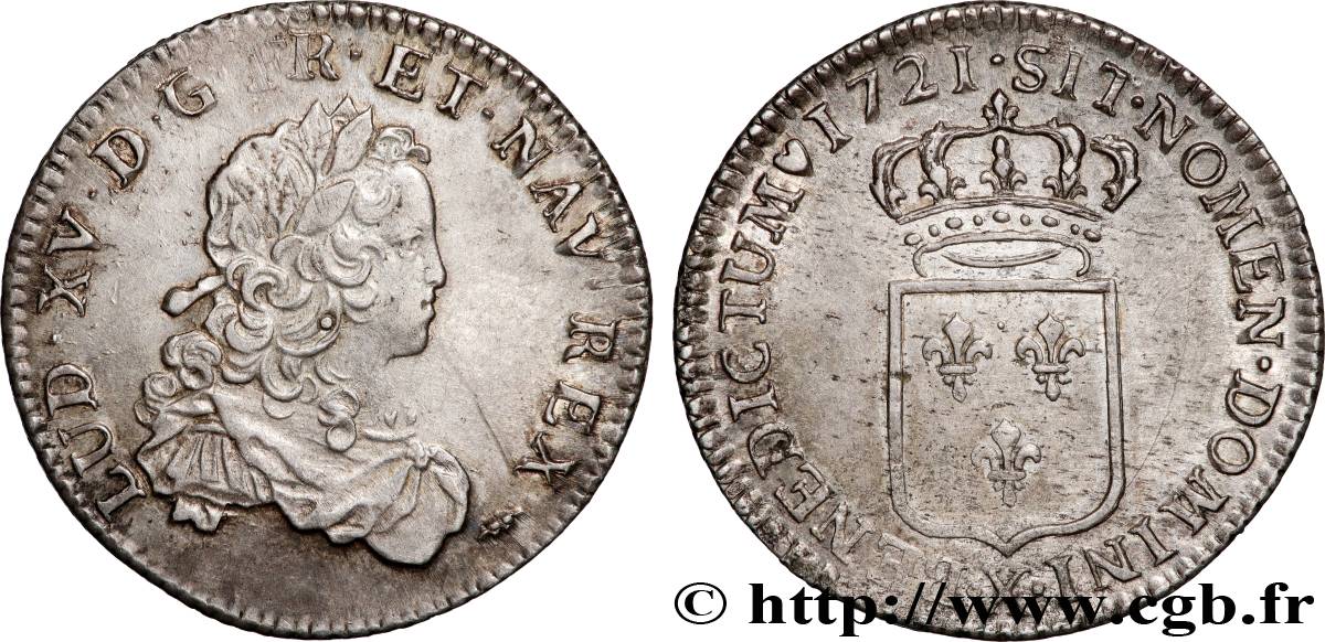 LOUIS XV  THE WELL-BELOVED  Tiers d écu de France 1721 Amiens AU