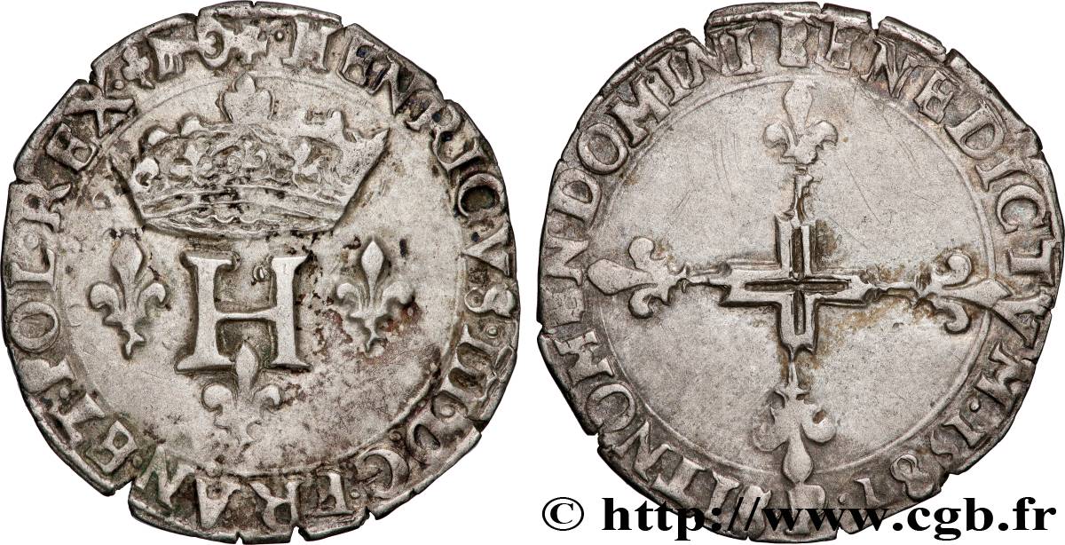 HENRI III Double sol parisis, 2e type 1581 Dijon TTB/TTB+