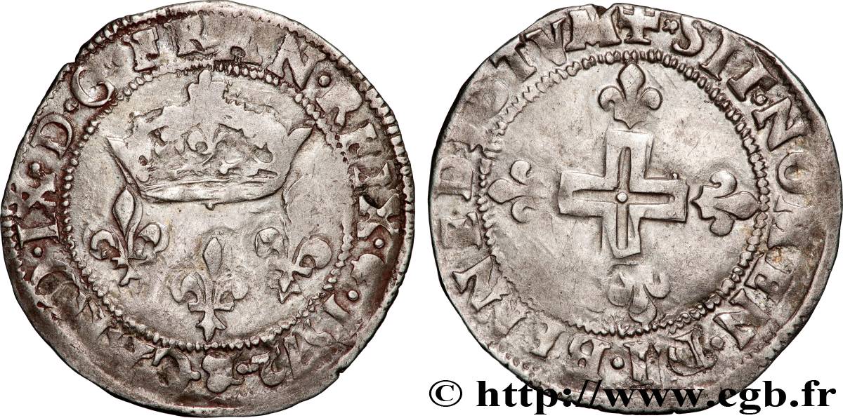 CHARLES IX Double sol parisis, 1er type 1572 Aix-en-Provence VF