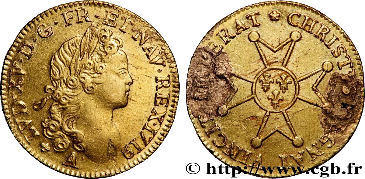 LOUIS XV DIT LE BIEN AIMÉ Louis d’or à la croix de chevalier 1719 Paris TTB+/TB