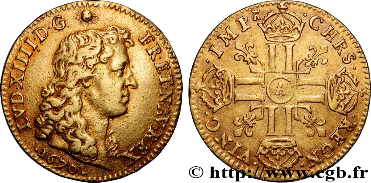 LOUIS XIV LE GRAND OU LE ROI SOLEIL Louis d’or aux huit L, portrait à la tête nue 1670 Paris