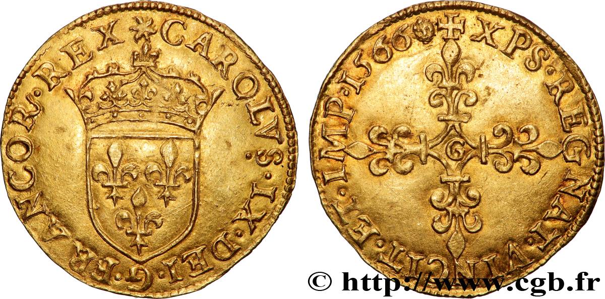 CHARLES IX Écu d&nbsp;or au soleil, 1er type 1566 Poitiers SUP