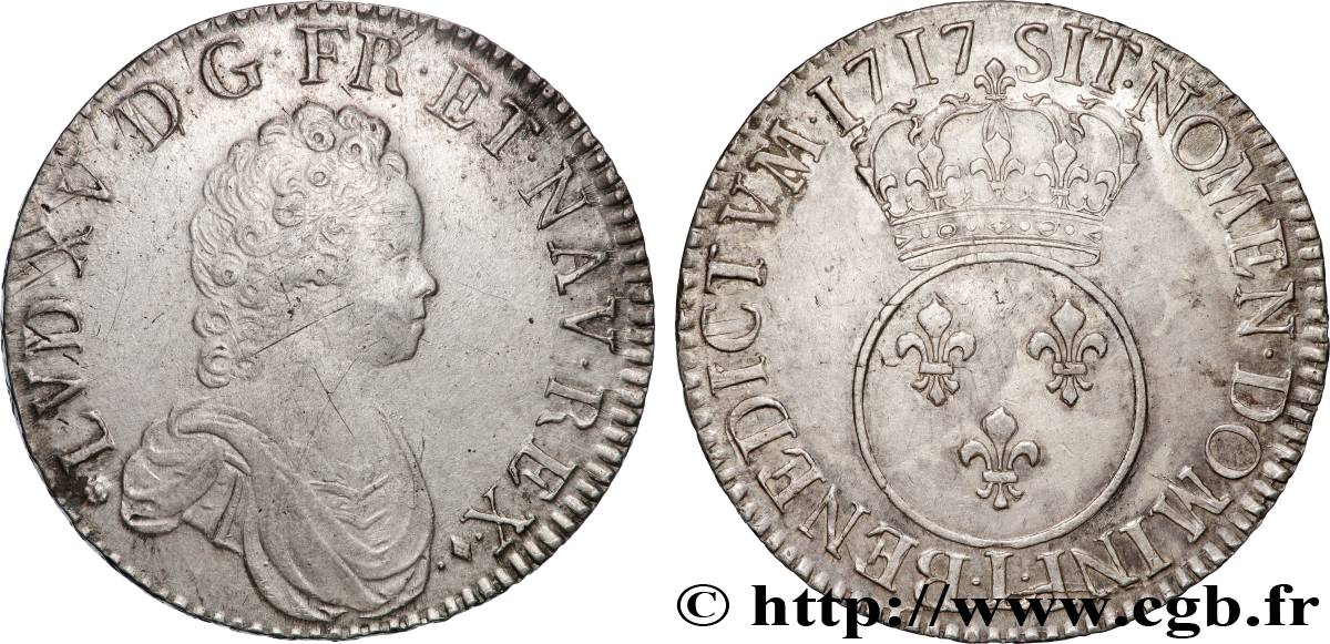 LOUIS XV THE BELOVED Écu dit  vertugadin  1717 Bayonne AU