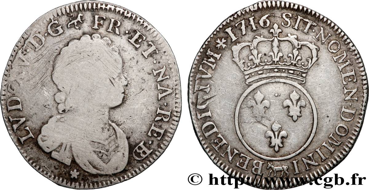 LOUIS XV DIT LE BIEN AIMÉ Quart d’écu à l’écu rond couronné 1716 Pau TB/TTB