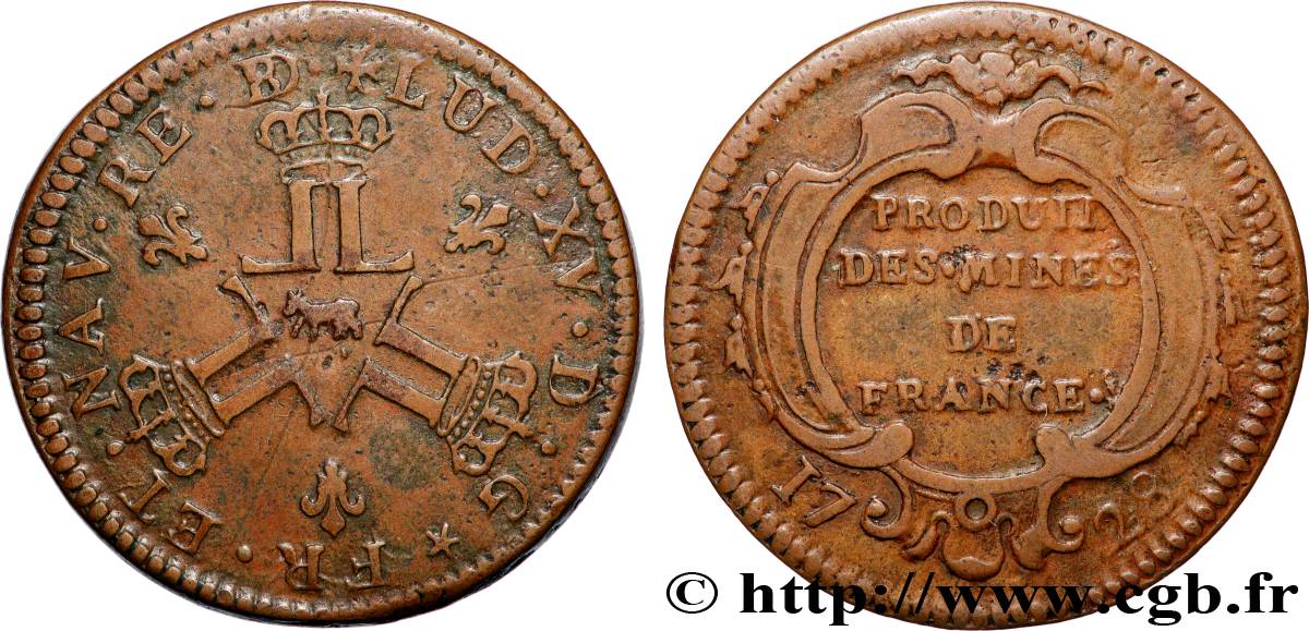 LOUIS XV DIT LE BIEN AIMÉ Seize deniers des mines de Béarn 1728 Pau TTB+