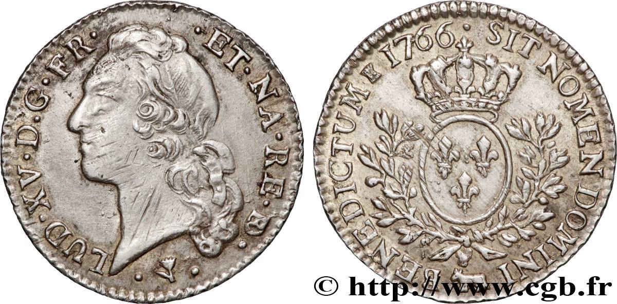 LOUIS XV DIT LE BIEN AIMÉ Cinquième d’écu aux branches d’olivier, tête ceinte d’un bandeau 1766 Pau TTB+/SUP