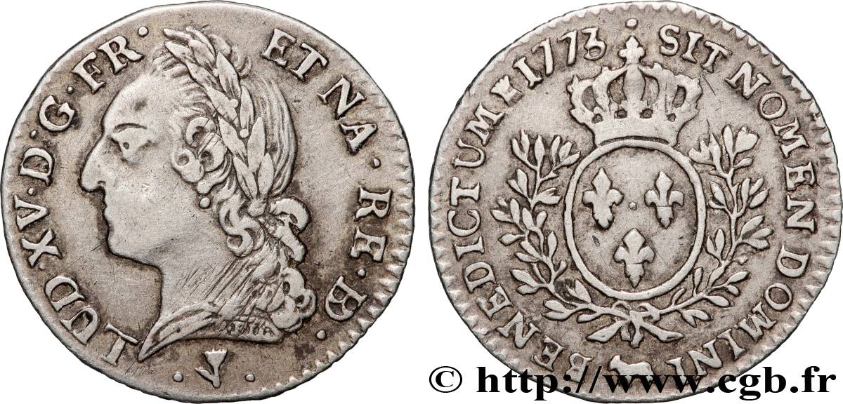 LOUIS XV DIT LE BIEN AIMÉ Dixième d’écu aux branches d’olivier, buste lauré 1773 Pau TTB+