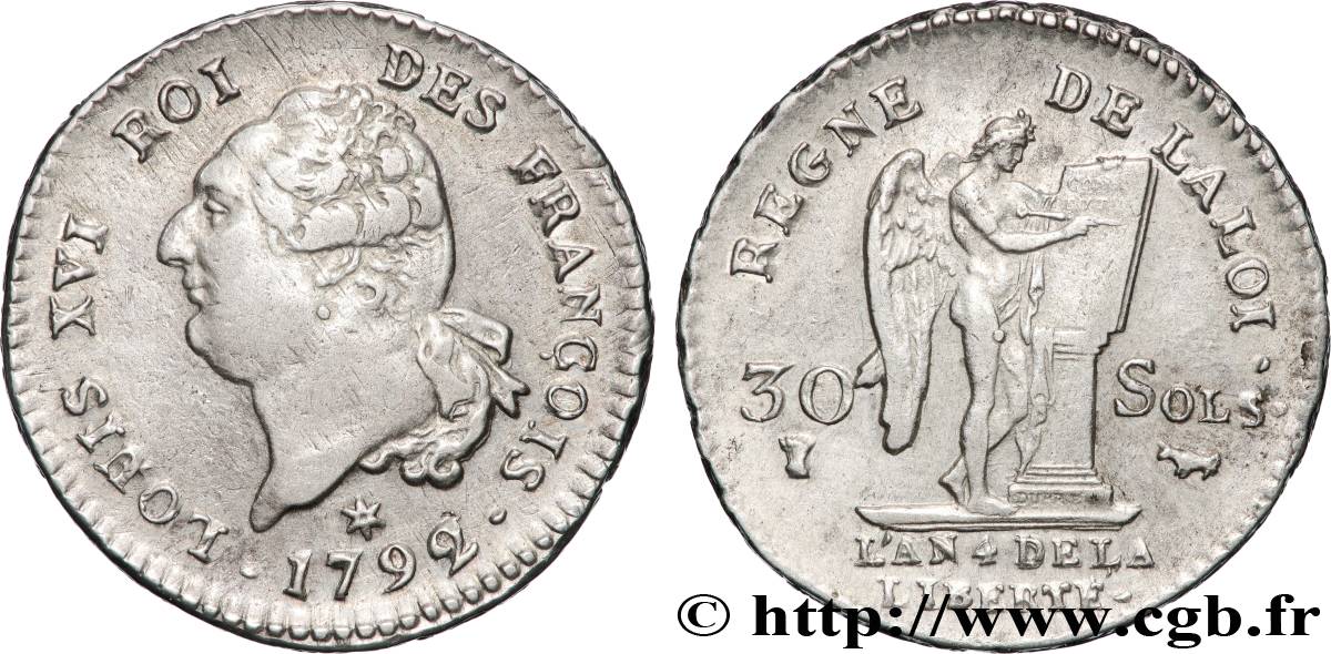 LOUIS XVI (MONARQUE CONSTITUTIONNEL)  30 sols dit  au génie , type FRANÇOIS 1792 Pau SUP
