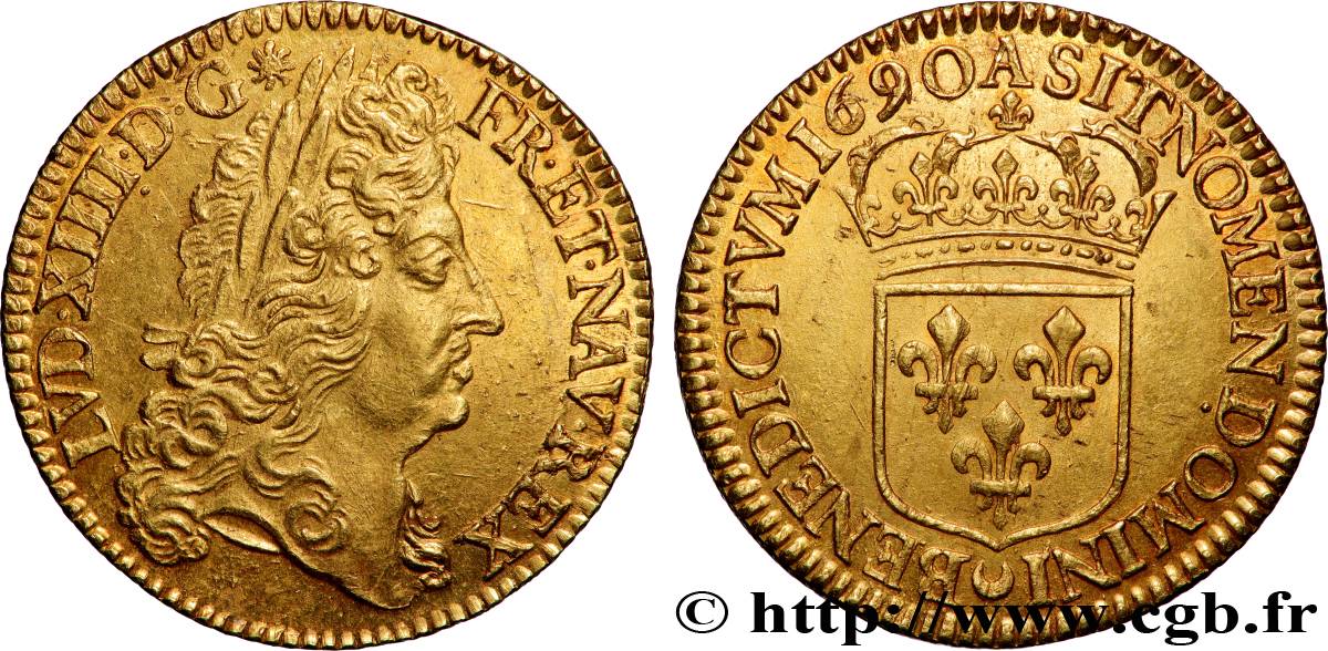 LOUIS XIV LE GRAND OU LE ROI SOLEIL Double louis d or à l écu 1690  Paris SUP